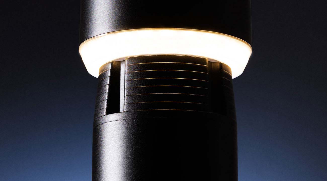 A close-up photo of a Vista Professional lit bollard